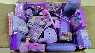 amazing purple stationery collection, unique stationery items, stationery, box full of stationery