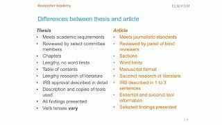 FY 109 Elsevier Researcher Academy   How to turn your thesis into an article