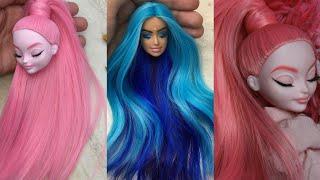 NEW COOL Hairstyle for DOLL! DIY Miniature Ideas for Barbie Doll Transformation ~ Wig, Dress Makeup