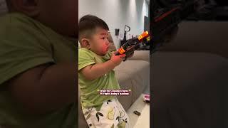  Little shooter in training  #funnyfails #babylife #adorableduo #tvfun