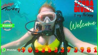 Female Scuba Diver is Diving with bikini in Sea |  Scuba Diving Girl in Antalya