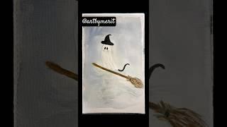 Super Easy Black Cat Riding Broom ￼ #halloween #blackcat #ghost #witch #artbymerit #art #hunted #fyp