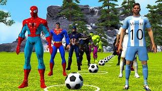 Spider-Man challenge of kicking the ball and hitting the target vs Ronaldo vs Messi|game 5 superhero