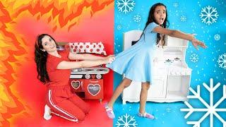 Bia Lobo Historia Engraçada de Quente vs frio Mommy and Hot vs Cold Challenge with Bia