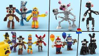 I made FNAF2 LEGO minifigs: Toy and Withered versions, plus Mangle, Puppet, Balloon Boy, and more