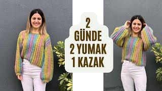 ÖRGÜYE YENİ BAŞLAYANLARINDA KISA SÜREDE YAPABİLECEĞİ TIĞ İŞİ KOLAY KAZAK YAPIYORUZ  #knitting