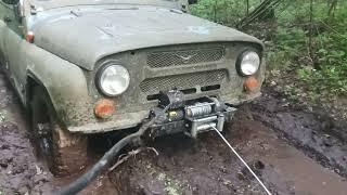 Первый  тест лебедки winch 9500 установленной на уаз 3151