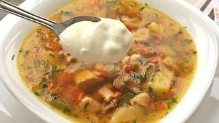 РАССОЛЬНИК с Перловкой и Солеными Огурцами (рецепт с копченостями)