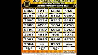 Resultados del Chance del VIERNES 03 DE NOVIEMBRE de 2023 Loterias  #chance #loteria #resultados