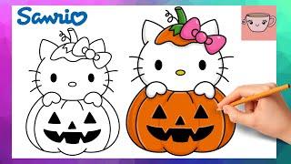 How To Draw Hello Kitty Pumpkin | Halloween Cute Easy Drawing Tutorial