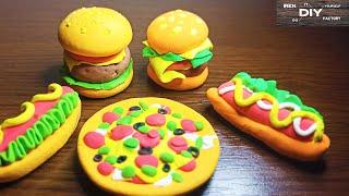 How to Make a Hot Dog and Hamburger from Plasticine in 4 Minutes! Fast food! Modeling lessons! DIY!