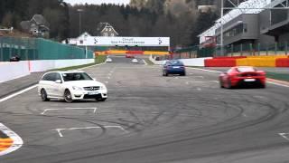 Mercedes C63 AMG Estate drifting through Busstop chicane at Spa-Francorchamps (and fails)