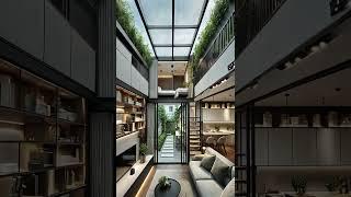A bright living room with light coming in from the skylight and courtyard #shorts