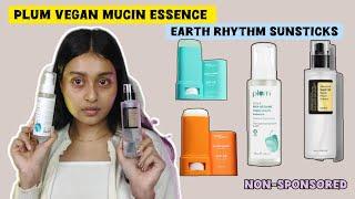 Comparison: Plum Vegan Mucin Essence/Cosrx Snail Mucin Essence| Earth Rhythm Sunscreen Sticks review