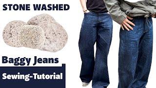 How to sew baggy Jeans and stone wash them | Sewing Tutorial and DIY stone washing