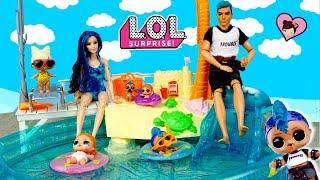 LOL Punk Boi Family Barbie Pool  Routine with LOL Vacay Baby Family