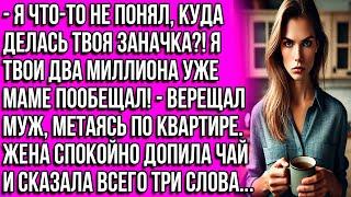 Я что-то не понял, куда делась твоя заначка?! Я твои два миллиона уже маме пообещал! - верещал муж..