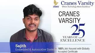 Testimonial by Sajith - Embedded & Automotive Systems Testimonial | Cranes Varsity