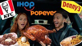 TRYING THANKSGIVING DINNER AT FAST FOOD RESTAURANTS!! *THEY GAVE US WHOLE TURKEYS*