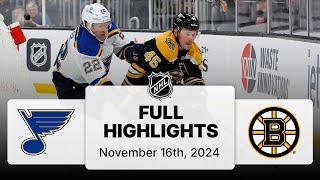 NHL Highlights | Blues vs. Bruins | November 16, 2024