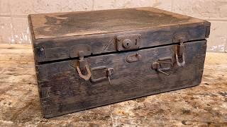 Antique wooden suitcase restoration.