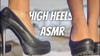 ASMR TRY ON BLACK LEATHER HEELS l High heels walking l PrincessYork