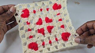 How to Crochet 3D Heart Puff Stitch Granny Square