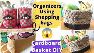 Biodegradable Carry Bag Reuse Idea | 3 DIY Organizers From Waste |Shopping Bags Reuse Idea |