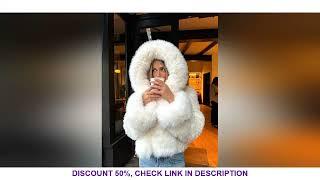 Winter White Hooded Faux Fur Jacket For Women Fashion Patchwork Thick Warm Fluffy Plush Short Coat 2