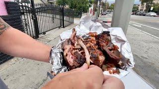 Meat n greet smoked bbq baby back pork ribs best in east LA Los Angeles California at Sara’s market