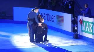 Alexandra Boikova & Dimitrii Kozlovskii,after medal ceremony with T. Moskvina, Euro 2020