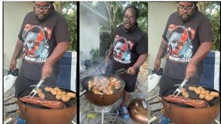 Backyard barbecue with grill master Tony is live! part three getting the chicken and ribs together ￼