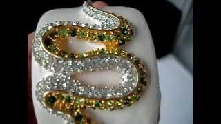 Kenneth Jay Lane - White/Gold and Crystal Snake Cuff