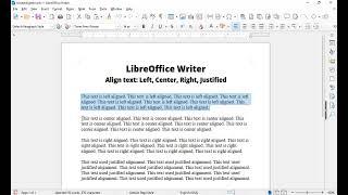 LO Writer: toolbar buttons to align text; left, centered, right, justified #libreofficewriter