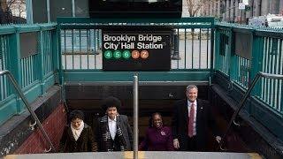 Mayor Bill de Blasio Arrives to Inauguration by Subway