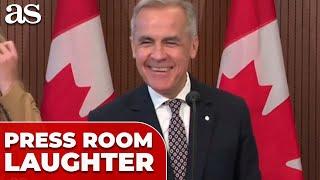 HILARIOUS MOMENT: Mark Carney BURSTS into LOUD LAUGHTER over journalist’s 'document'