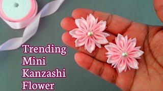 Kanzashi flower tutorial / How to make satin ribbon flowers / Beautiful flower craft