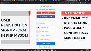 User Registration Form (Sign up) with Validation using PHP with MySQL Database in Hindi in 2020