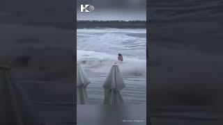 A young couple were struck down by huge waves in Sochi, and the girl remains missing.