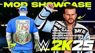 WWE 2K25: Advanced Championship Entrances, Voice Audio, New Weapons, & More! (Mod Showcase 01)