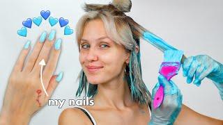 I dyed my hair Baby Blue to match my Nails