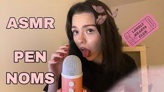 ASMR PEN NOMS (wet mouth sounds, teeth chattering, tongue sounds)