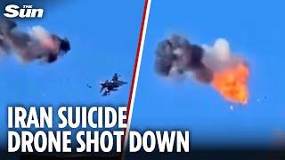 Moment Israeli F-16 DOWNS Iranian attack drone in missile fireball