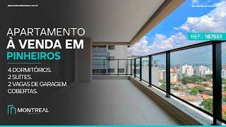 APARTAMENTO À VENDA EM PINHEIROS, 4 DORMITÓRIOS, 2 SUÍTES E 2 VAGAS DE GARAGEM COBERTAS.