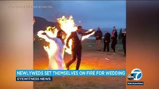 Video: Newlyweds celebrate big day with fiery stunt l ABC7