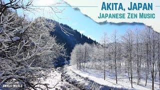 Winter in Akita, Japan | Japanese Zen Music & River Ambience - Relaxing Bamboo Flute & Shamisen