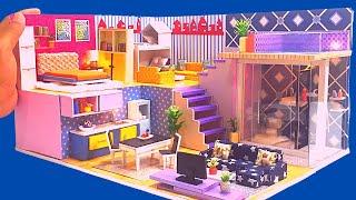 DIY Miniature CArdboard House 2 storey Dollhouse Villa for Miniature Barbie