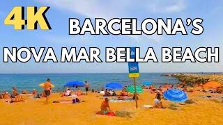 Walking at Nova Marbella Beach & Marbella Beach, Barcelona, Spain, 4K