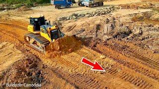 Full Video!! Completed Project, Filling Up The Land huge, Bulldozer SHANTUI Working, Dump Trucks