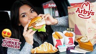 Arby's Thanksgiving Mukbang! Trying the NEW Deep Fried Turkey Sandwich & Fried Mac n' Cheese Bites!